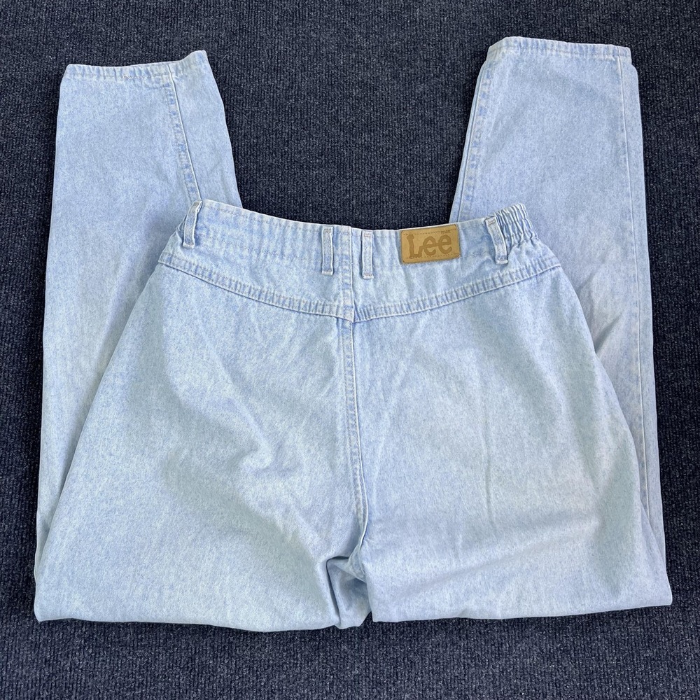 Lee Mom Jeans Womens 28 Blue Light Wash High Rise Relaxed Elastic Waist 28x29